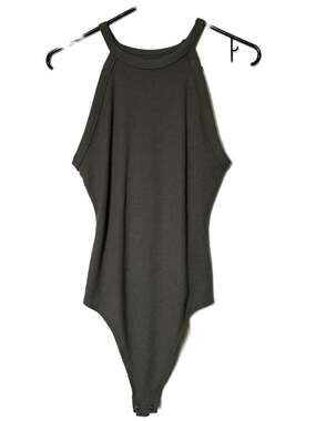 American Eagle High Neck Waffle Knit Bodysuit - Olive Green